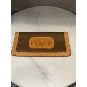 Jon Hart Design Canvas And Leather Check Book Cover Brown Monogram "CCF"